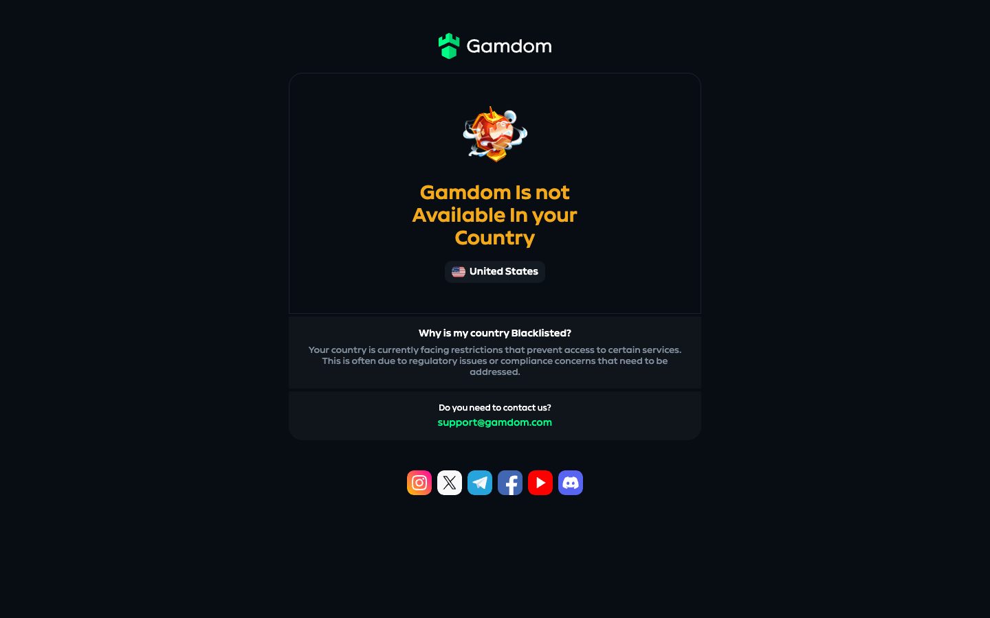 Gamdom seen from a US connection