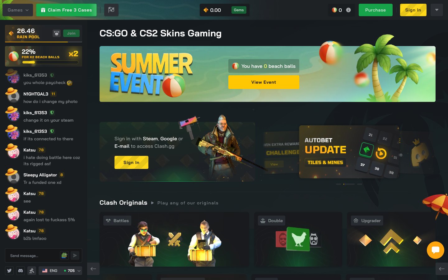 The Clash.gg home page as it appeared on 30 July 2026