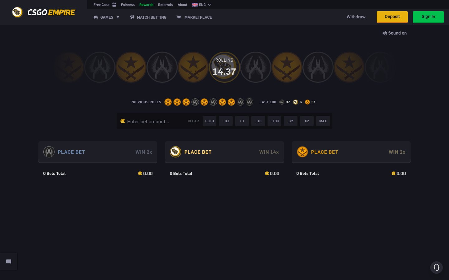 The CSGOEmpire home page as it appeared on 31 July 2026
