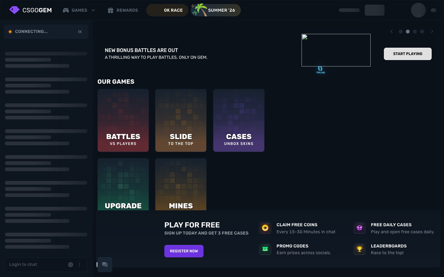 CSGOGem front page, captured 4 Aug 2026