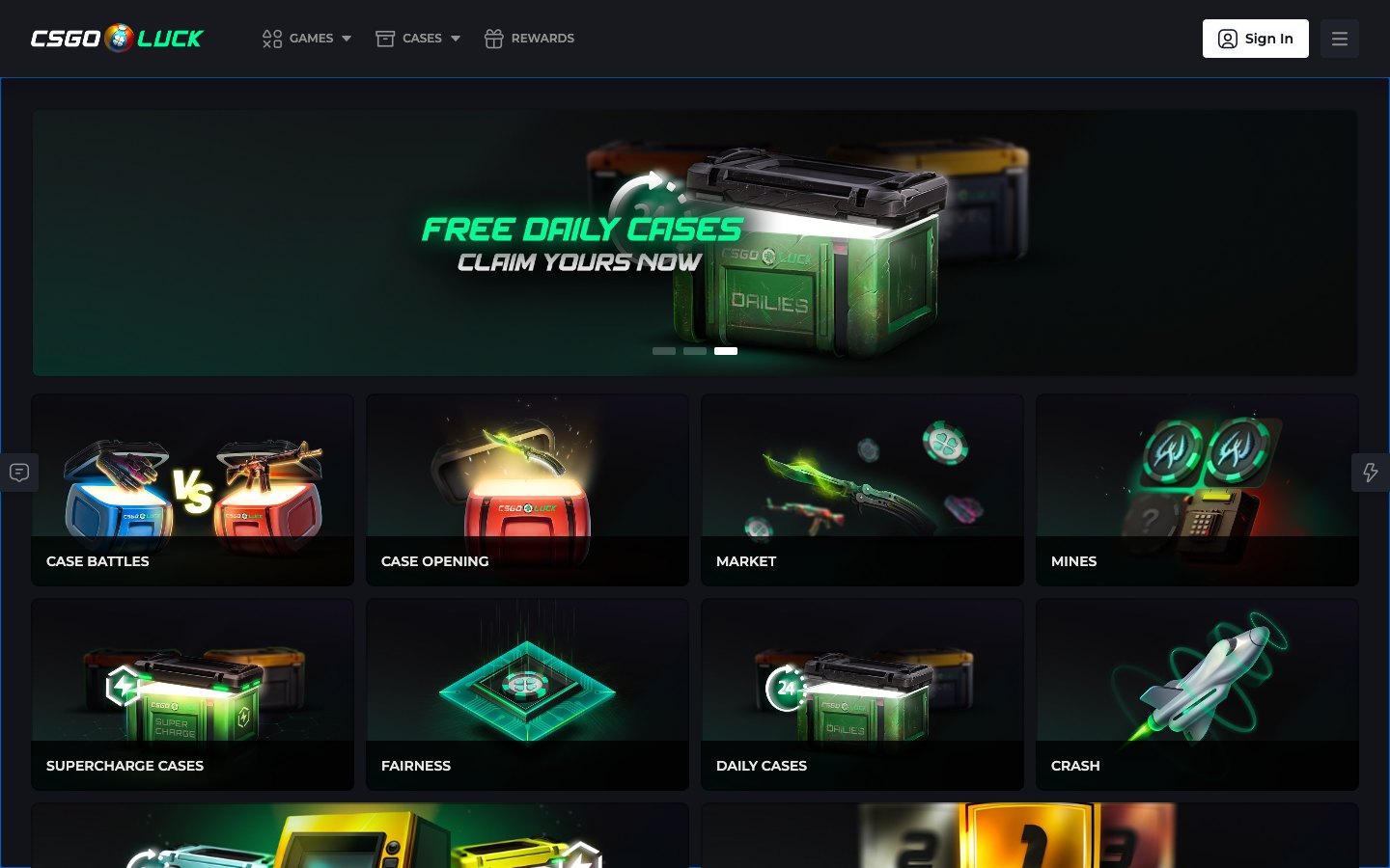 The CSGOLuck home page as it appeared on 31 July 2026