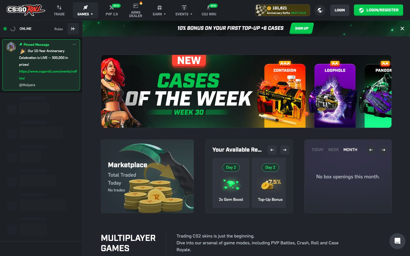 CSGORoll front page, captured 4 Aug 2026