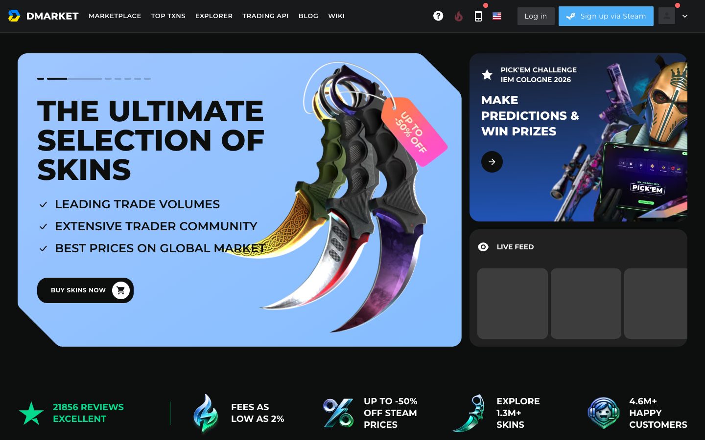 The DMarket home page as it appeared on 4 Aug 2026