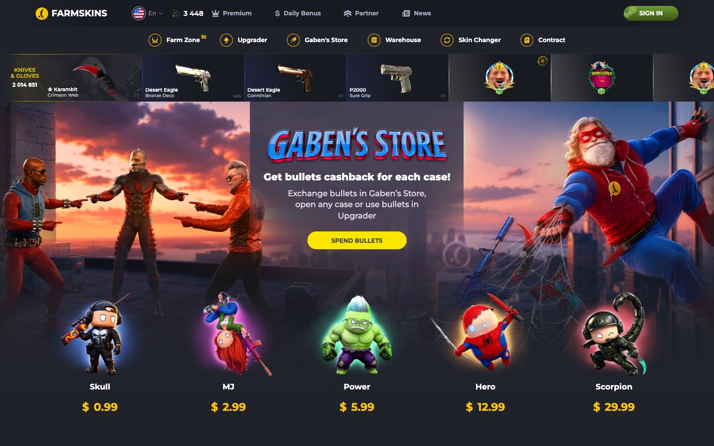 The Farmskins home page as it appeared on 31 July 2026