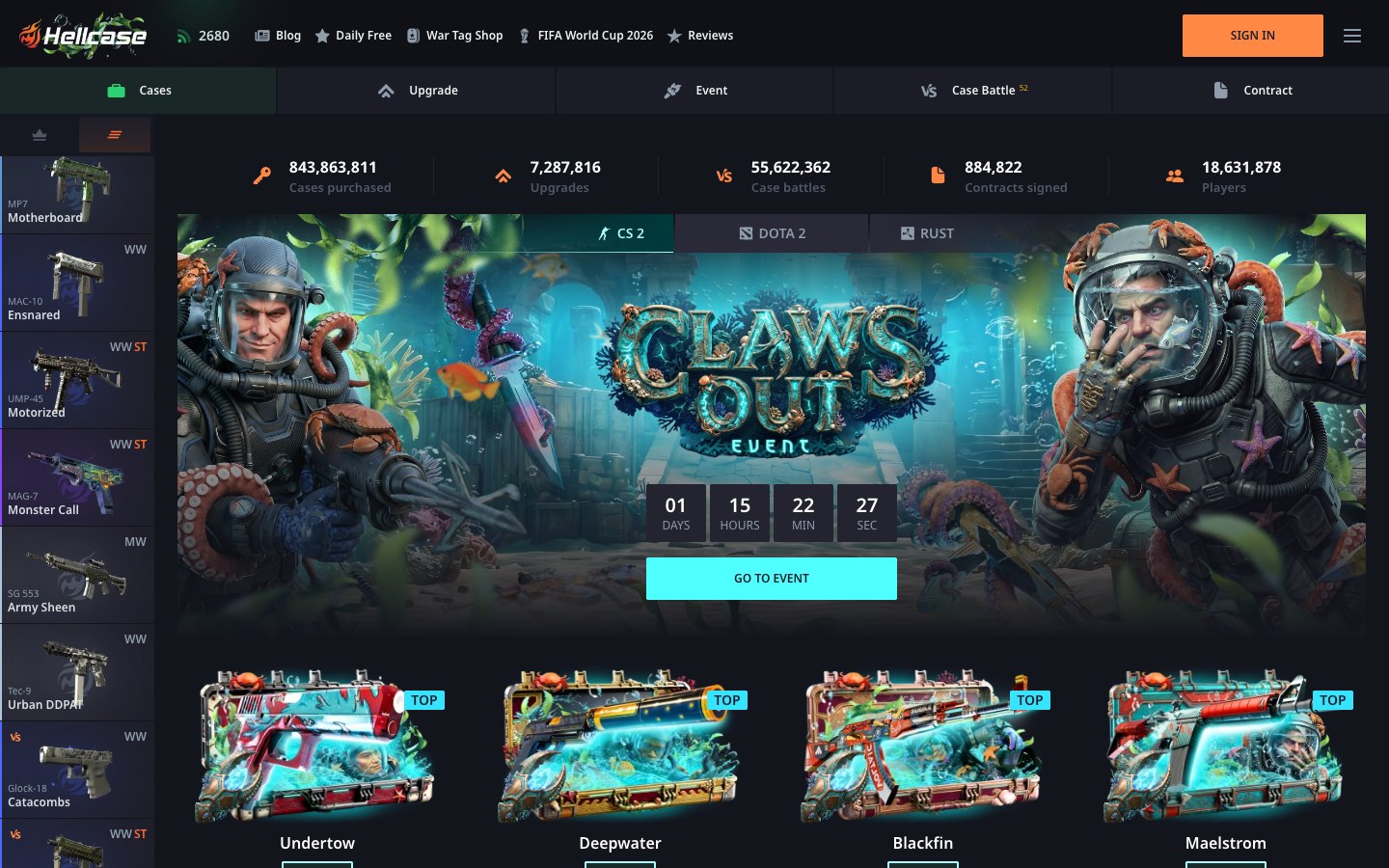 Hellcase front page, captured 4 Aug 2026