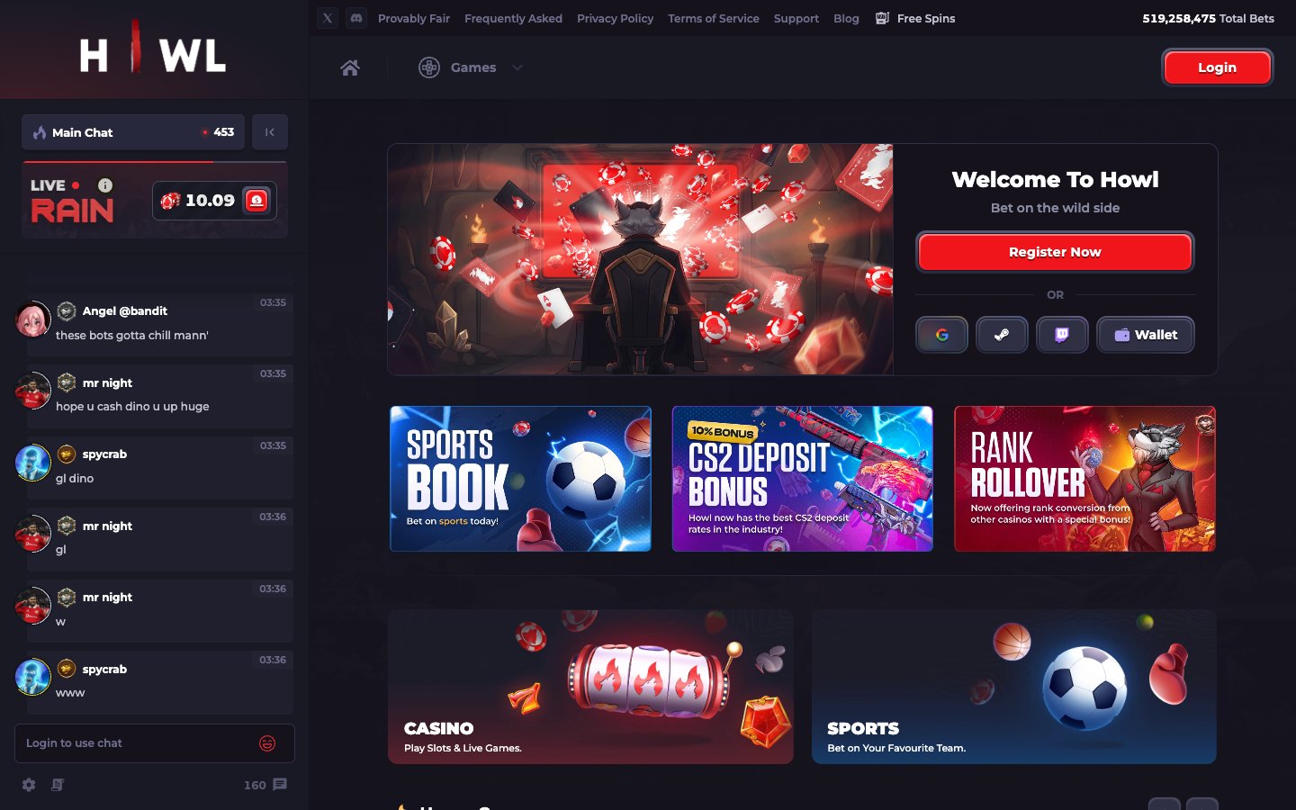 The Howl.gg home page as it appeared on 31 July 2026