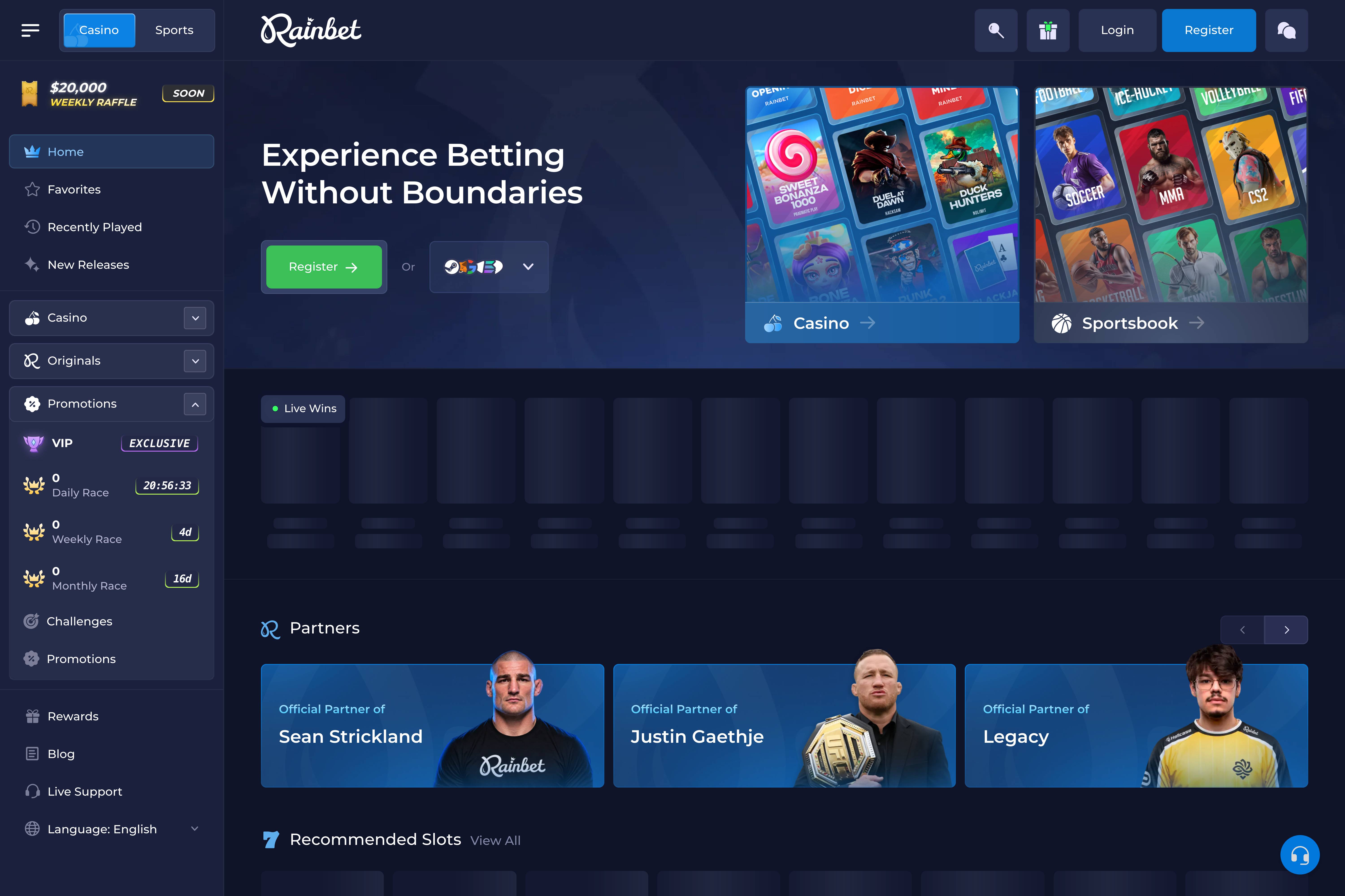 The Rainbet home page as it appeared on 4 Aug 2026