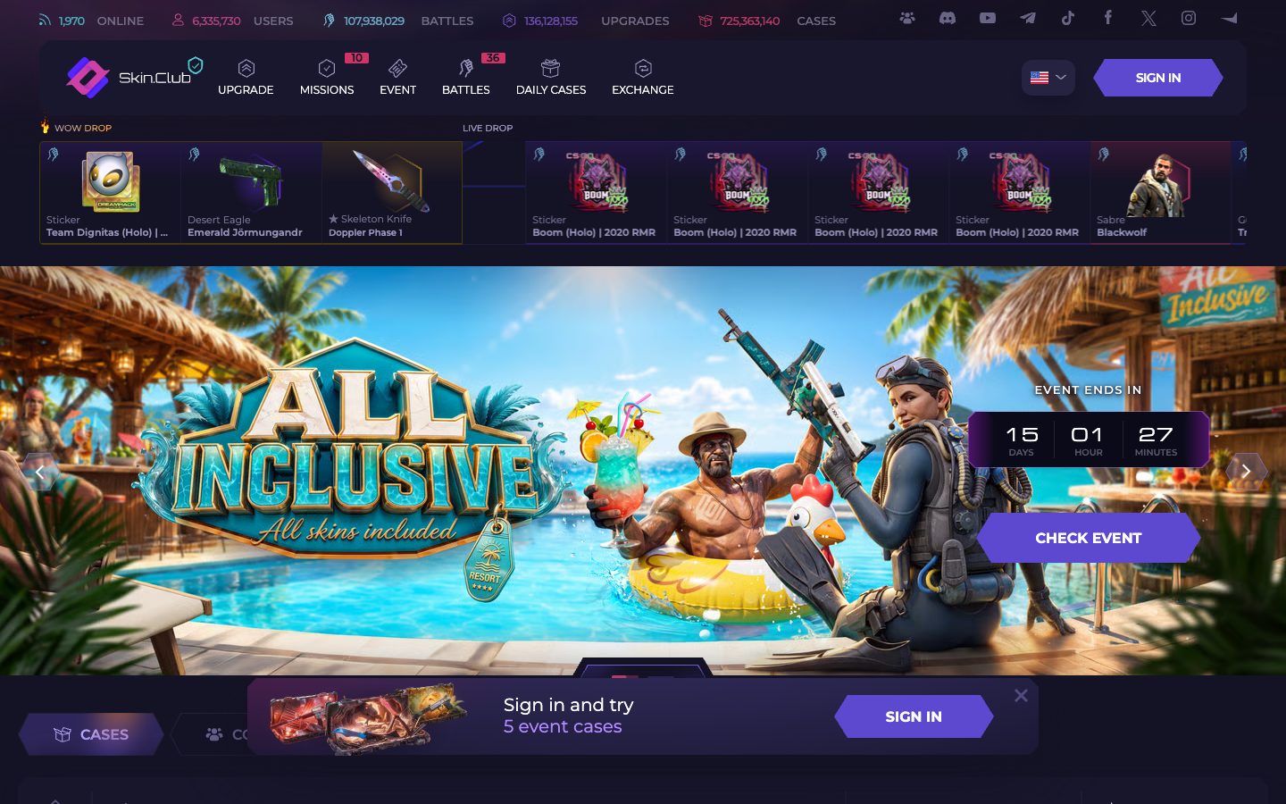 Skin.Club front page