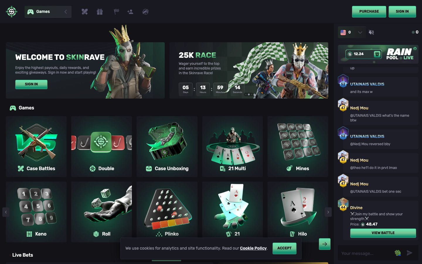 SkinRave front page, captured 4 Aug 2026